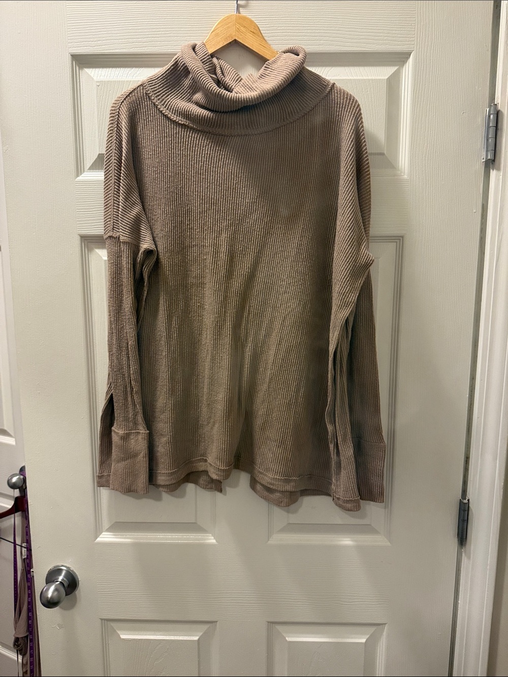 We The Free Ribbed Cowl Neck Sweater in Taupe